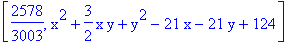 [2578/3003, x^2+3/2*x*y+y^2-21*x-21*y+124]